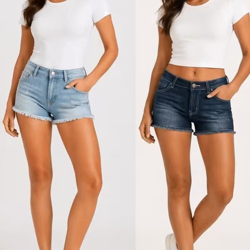 Ladies ripped denim shorts - ripped,